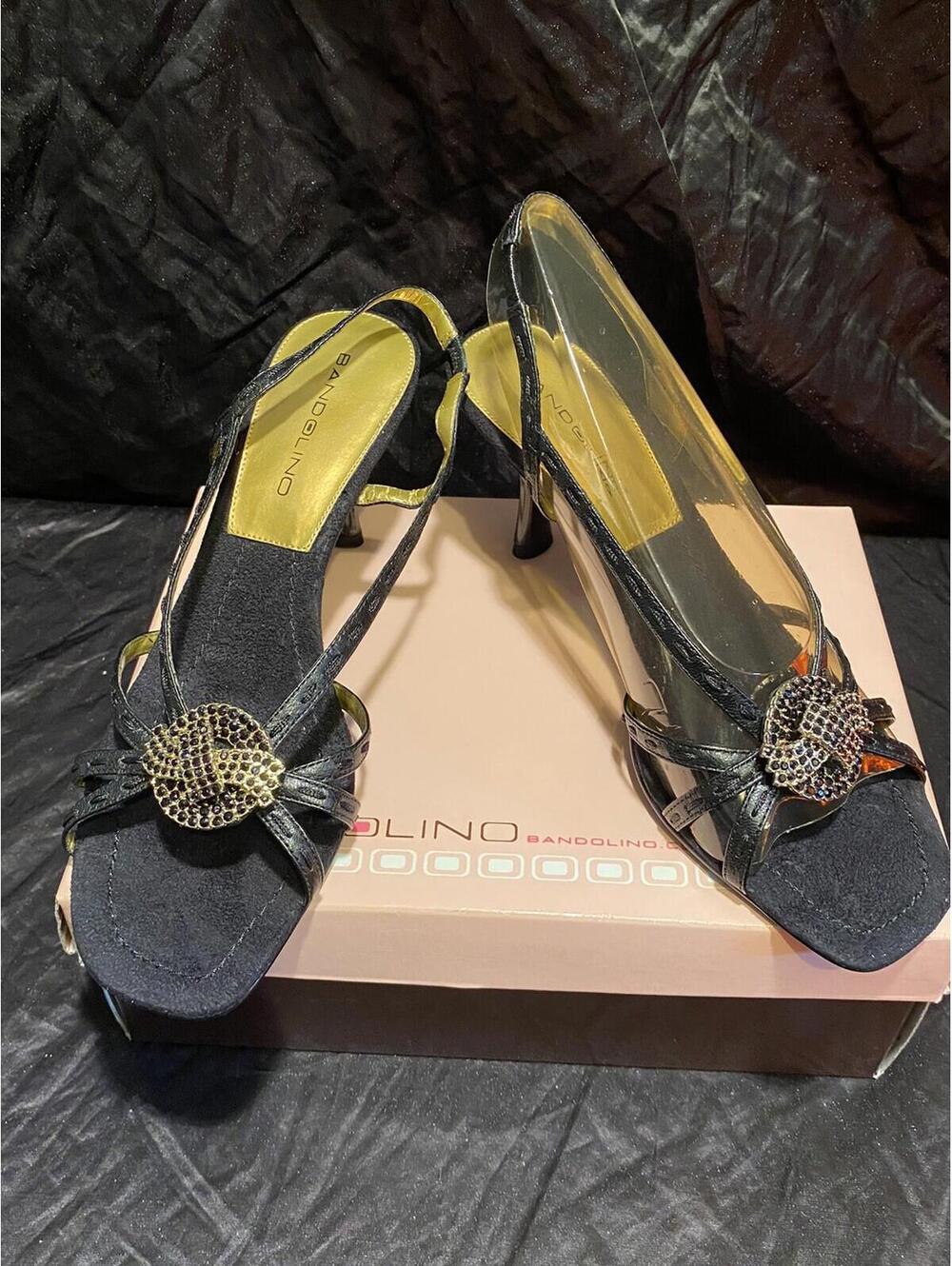Bandolino  Sandals Heels Black Sequins Womens Size 7.5